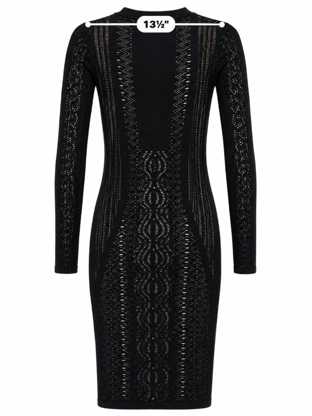 Bebe Black Open Knit Crochet Bodycon Dress M Nude Lined Y2K Sexy Knee Length - Picture 10 of 12